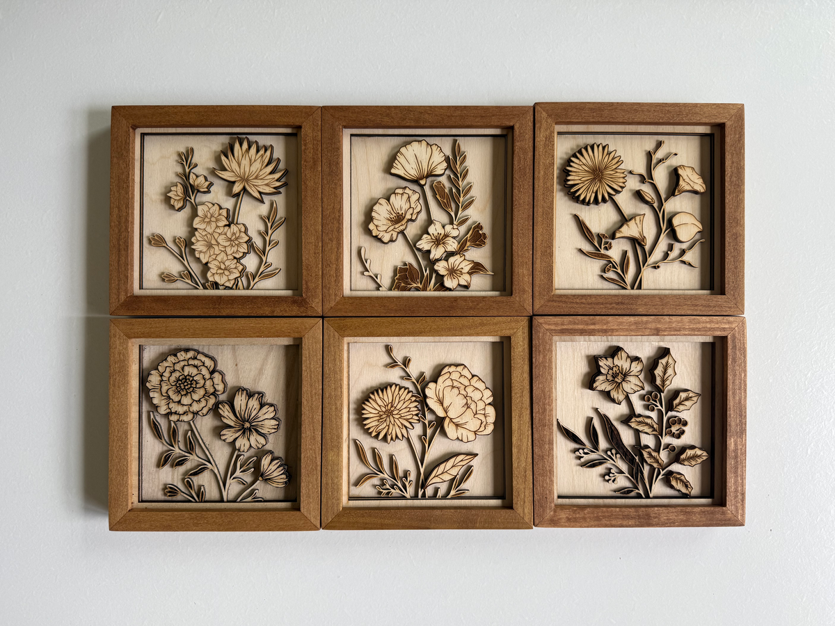 Handmade Birth Month Flower Shadow Box – Layered Wood Frame | Handmade Gift & Home Decor | Mother's day Gift | Birthday Gift