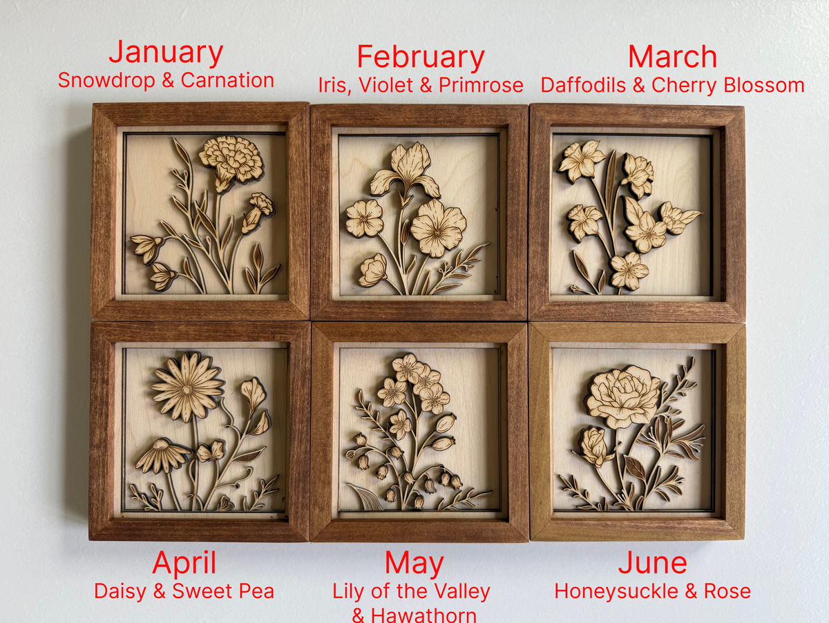 Handmade Birth Month Flower Shadow Box – Layered Wood Frame | Handmade Gift & Home Decor | Mother's day Gift | Birthday Gift
