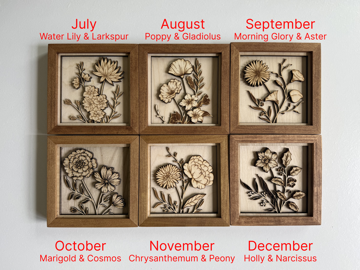 Handmade Birth Month Flower Shadow Box – Layered Wood Frame | Handmade Gift & Home Decor | Mother's day Gift | Birthday Gift