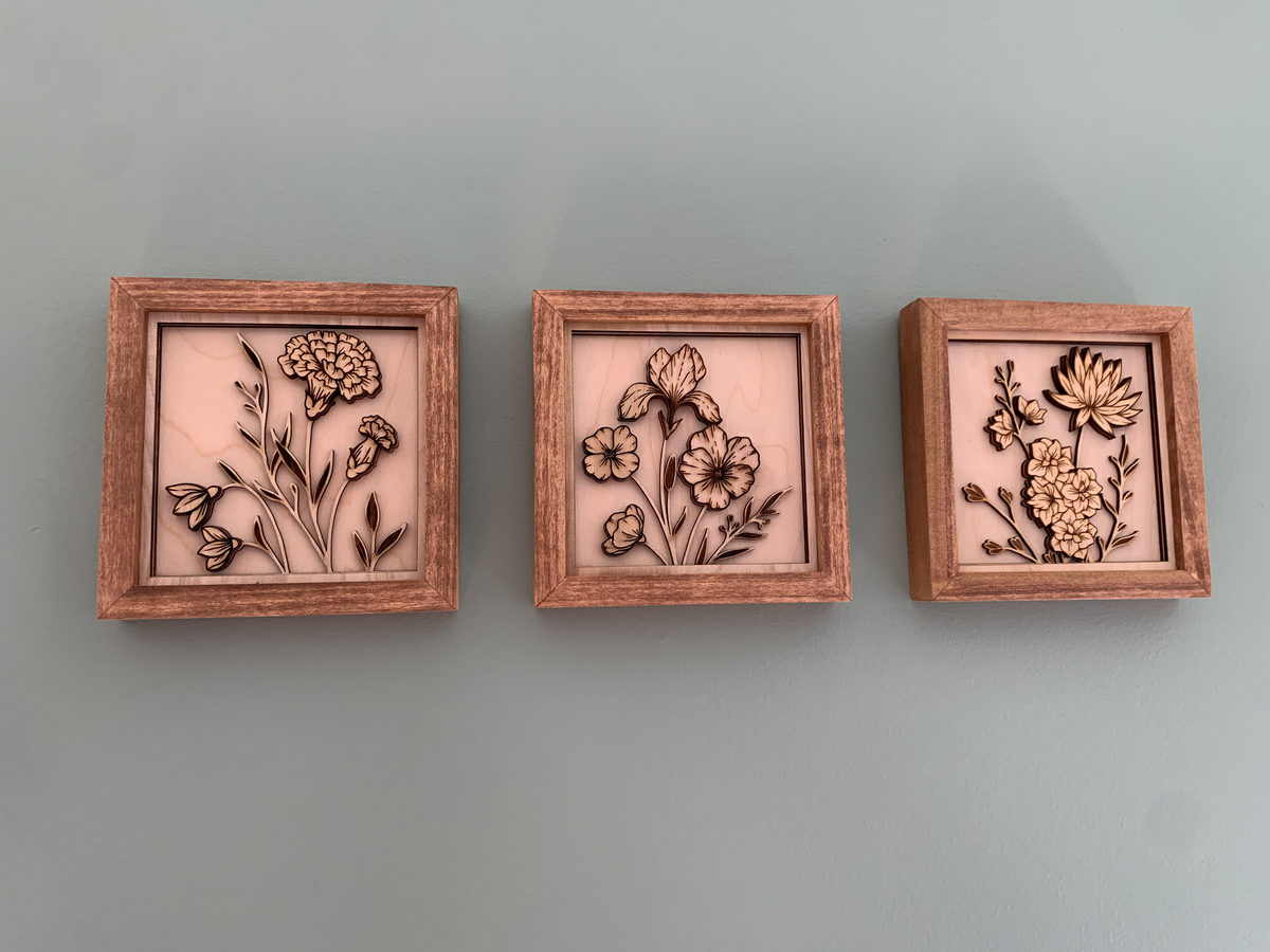 Handmade Birth Month Flower Shadow Box – Layered Wood Frame | Handmade Gift & Home Decor | Mother's day Gift | Birthday Gift