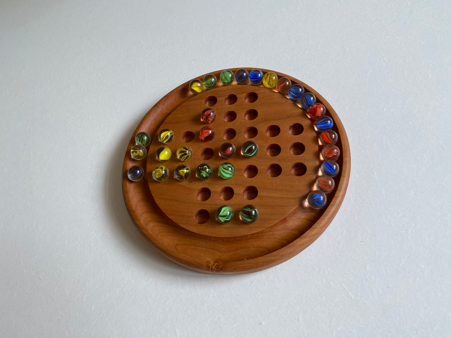 Handcraft Wooden Marble Solitaire Board Game | 7.75" 33 holes Marble Solitaire |  Wooden Board Game | Coffee Table Decor