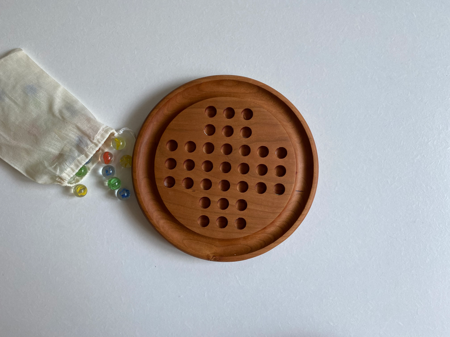 Handcraft Wooden Marble Solitaire Board Game | 7.75" 33 holes Marble Solitaire |  Wooden Board Game | Coffee Table Decor