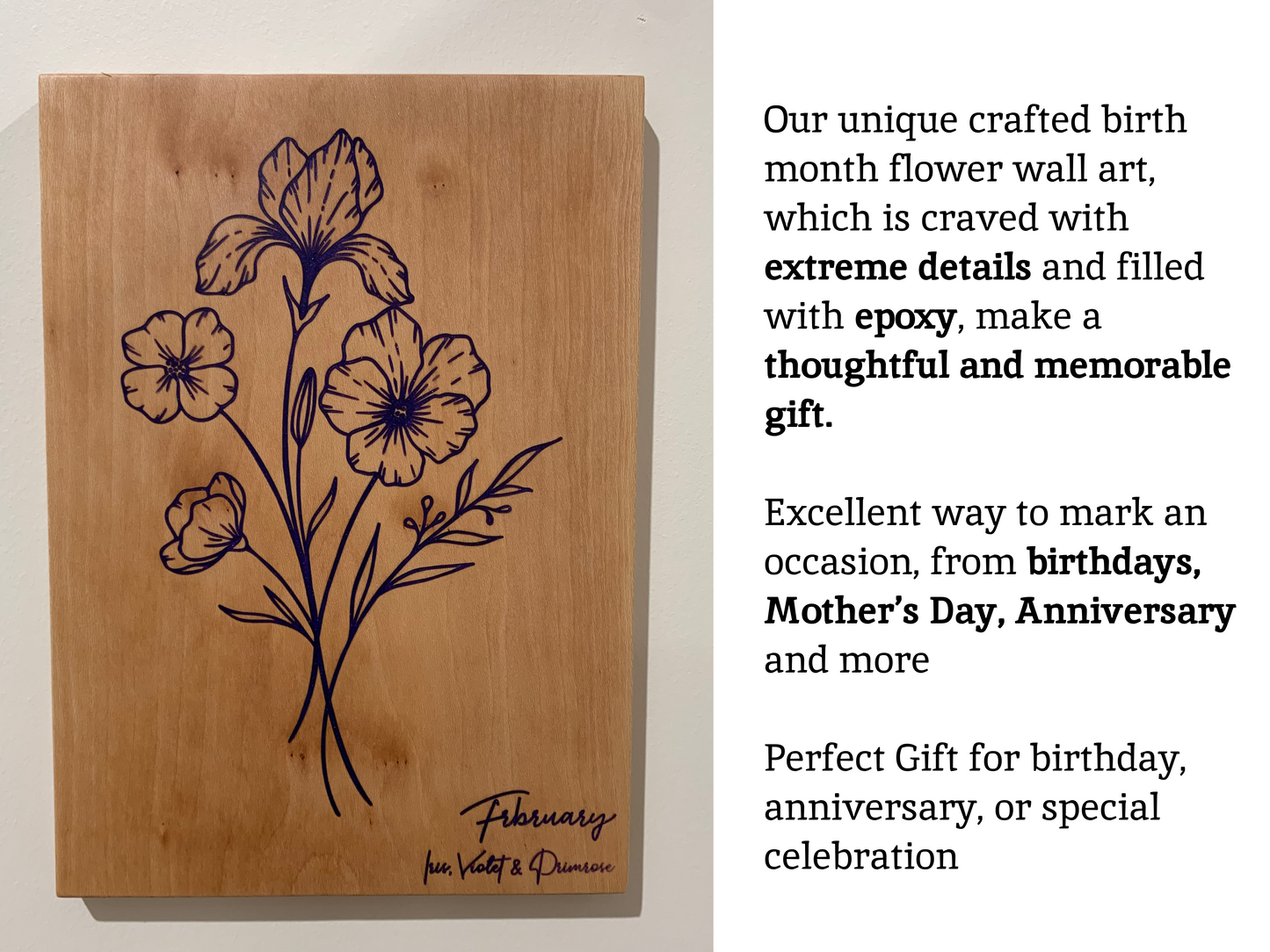 Birth month flower Wooden Wall art | Three pieces wall art | Home deco | Birthday gift | Mother's day gift | Anniversary gift | Perfect Gift idea