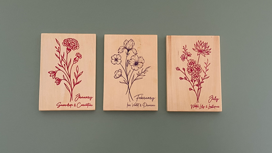 Birth month flower Wooden Wall art | Three pieces wall art | Home deco | Birthday gift | Mother's day gift | Anniversary gift | Perfect Gift idea