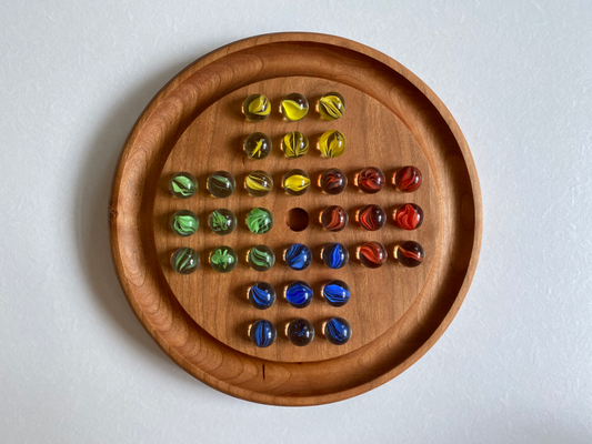 Handcraft Wooden Marble Solitaire Board Game | 7.75" 33 holes Marble Solitaire |  Wooden Board Game | Coffee Table Decor